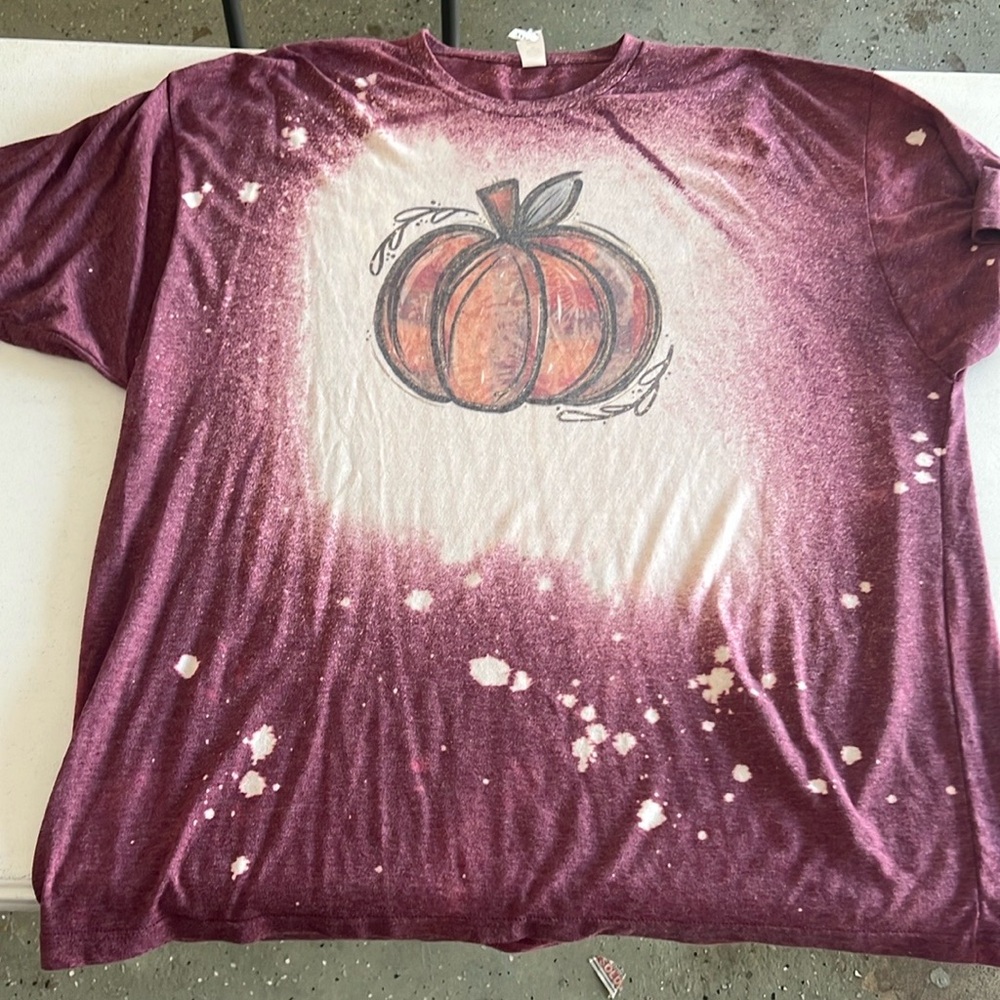 Tultex bleach splatter Maroon Pumpkin Fall Halloween Tee Shirt pumpkin 🎃 🍁 🍂
